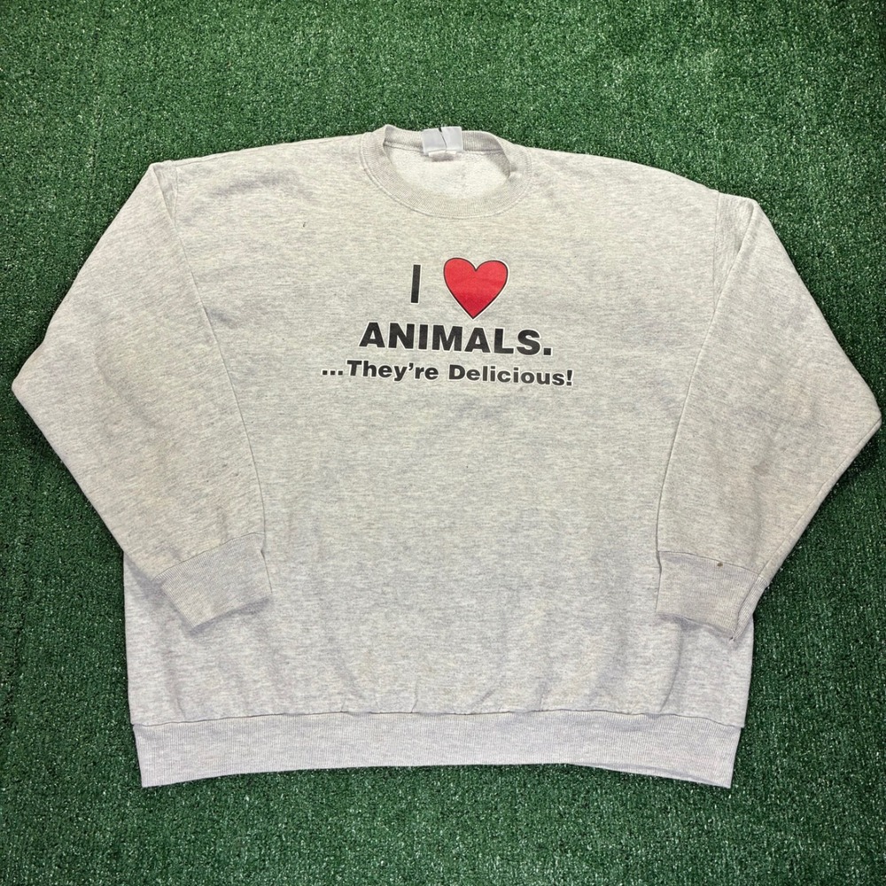 Y2K 2000's I Love Animals They're Delicious Crewneck Sweater